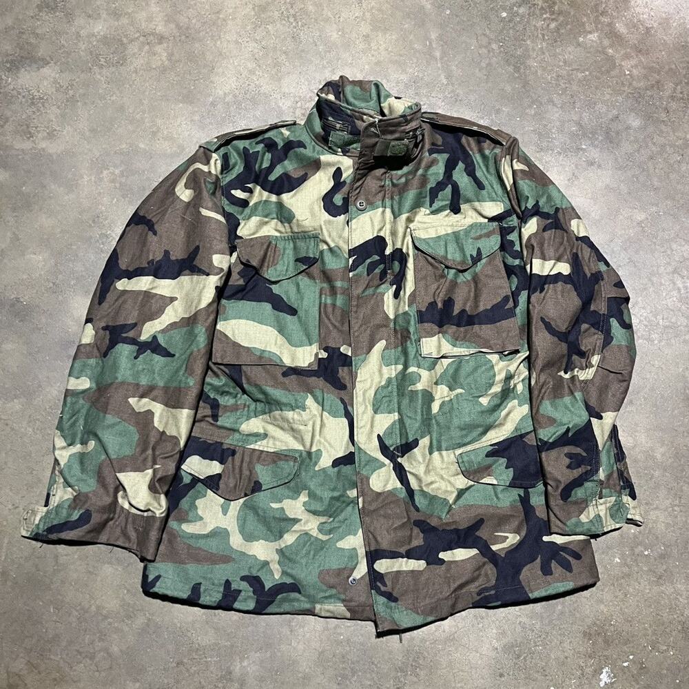 Vintage 80s US Army Woodland Camo Cold Weather Jacket